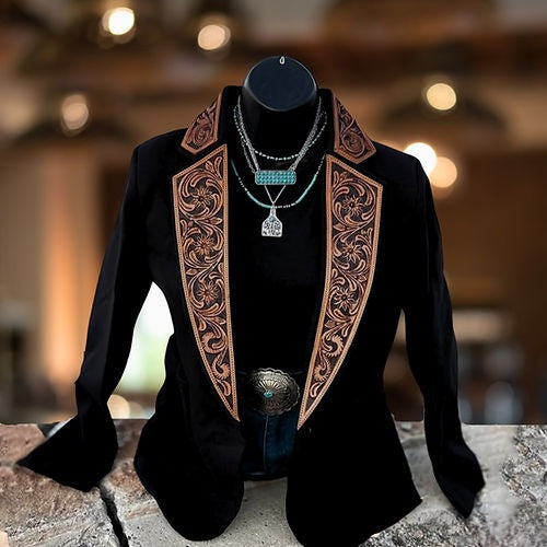 Black Vintage Workwear Leather Blazer