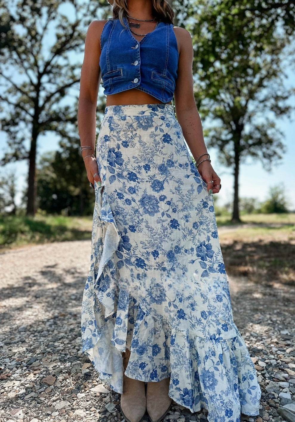 Beautiful Floral Ruffle Maxi Skirt