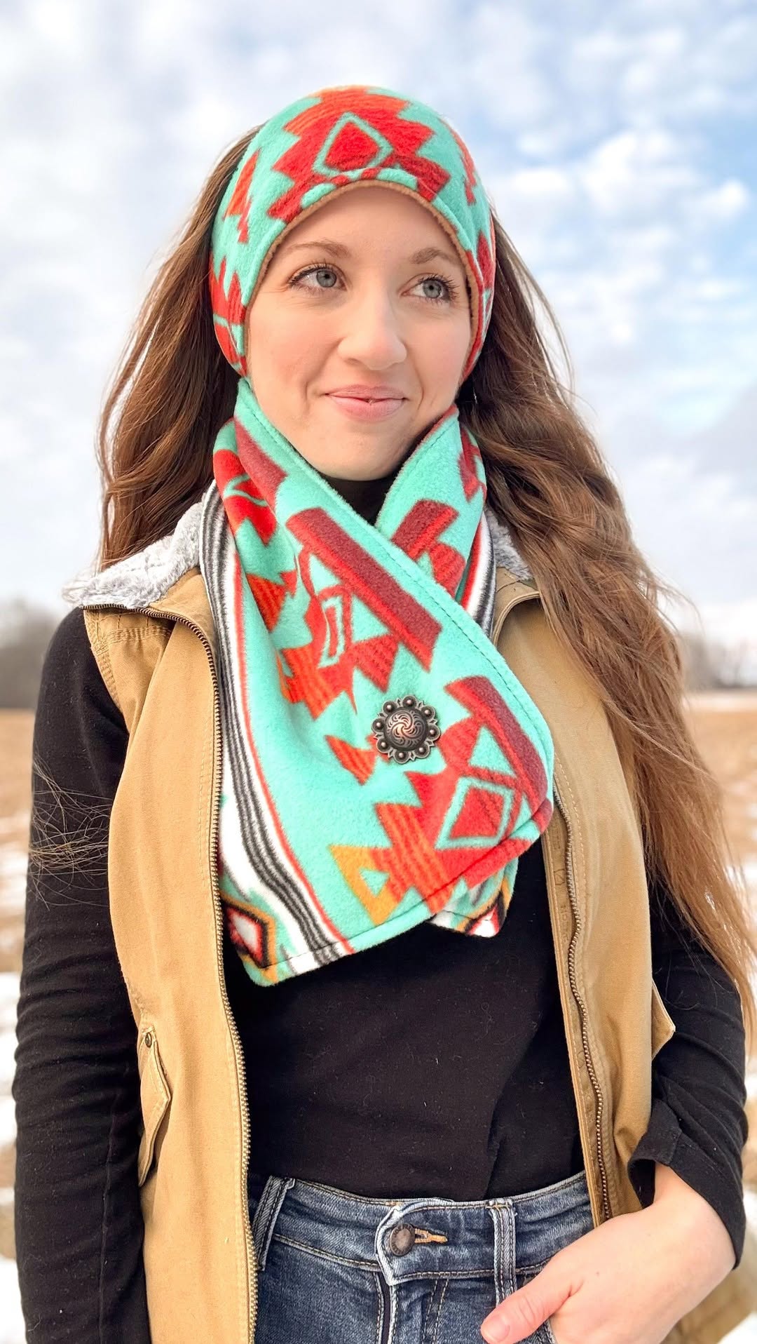Aztec Headband and Warm Neck Hood Set