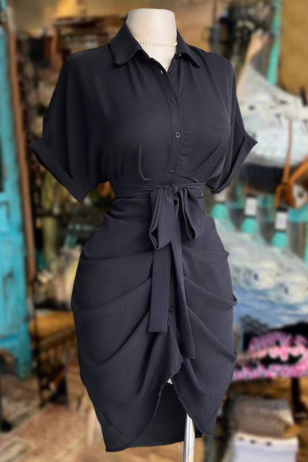 Casual Ruched Shirt Dress
