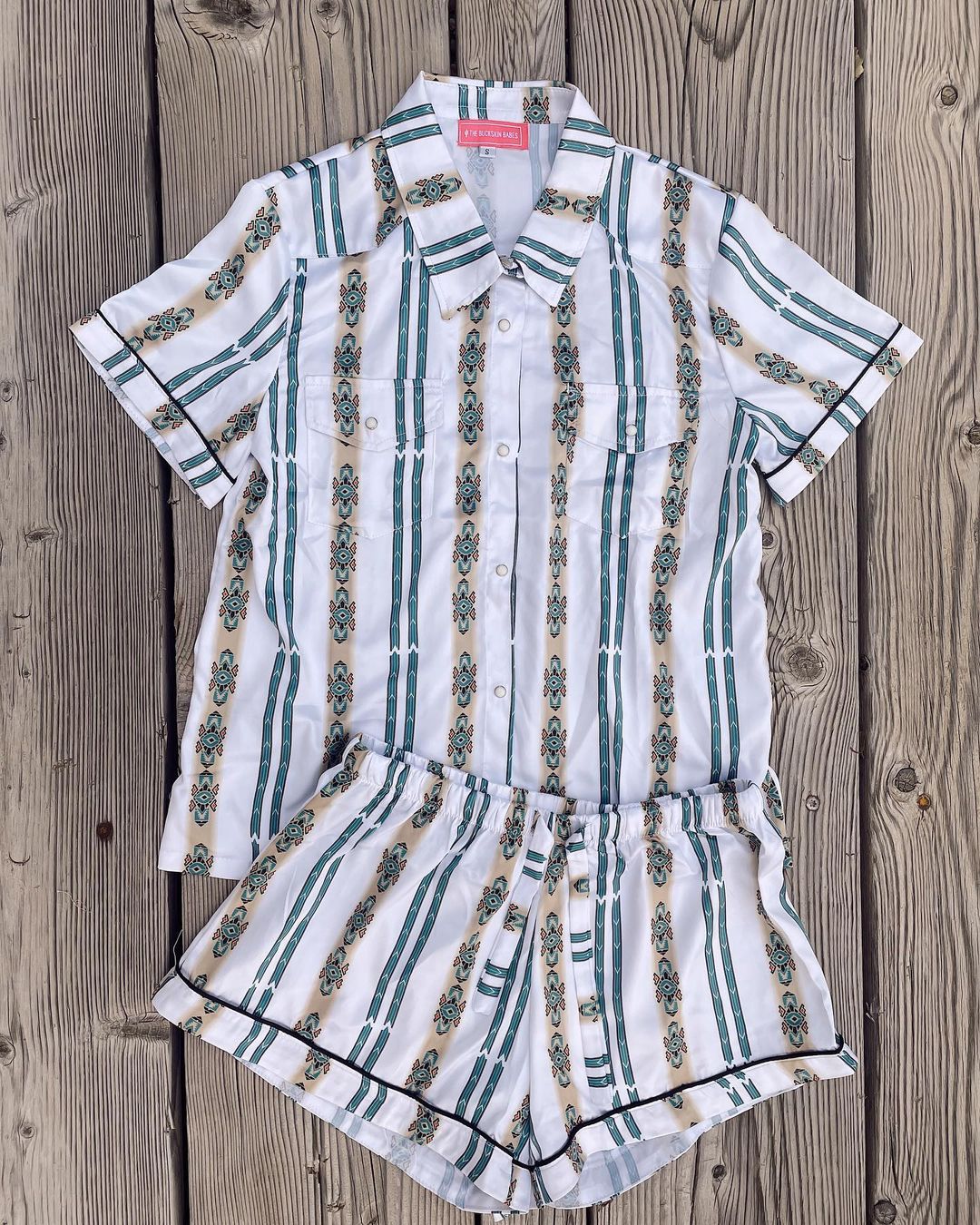 Casual  Western Stripe Print  Short Sleeves Pajama Set