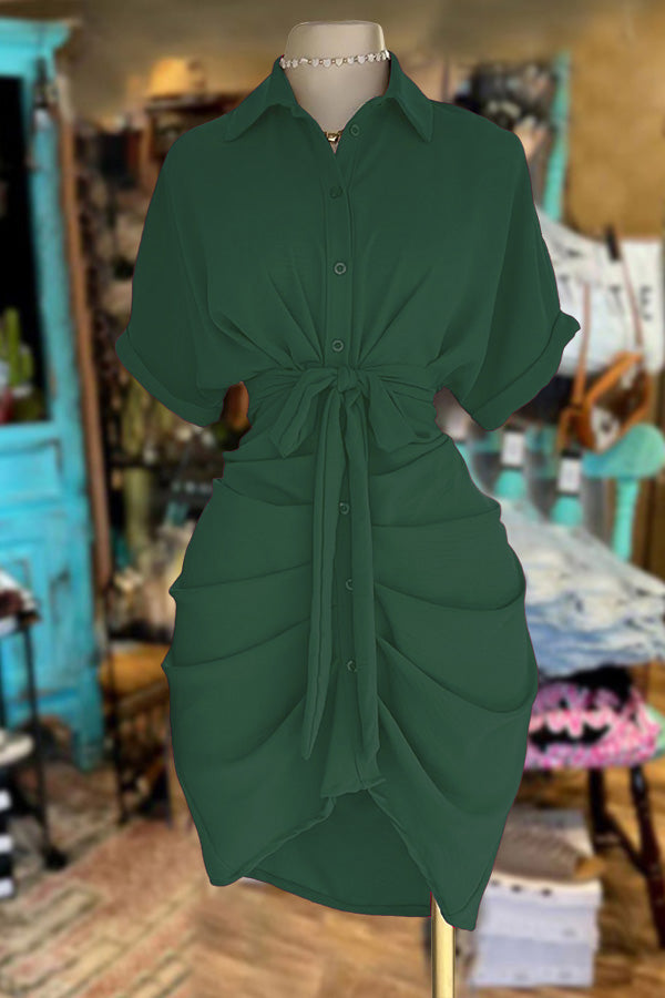 Casual Ruched Shirt Dress