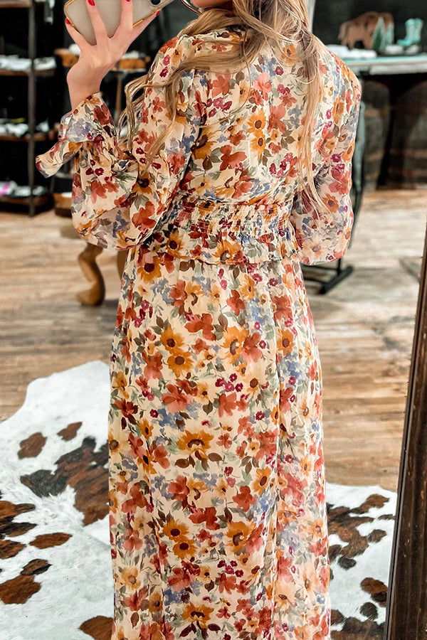 Beautiful Smocked Floral Maxi Dress