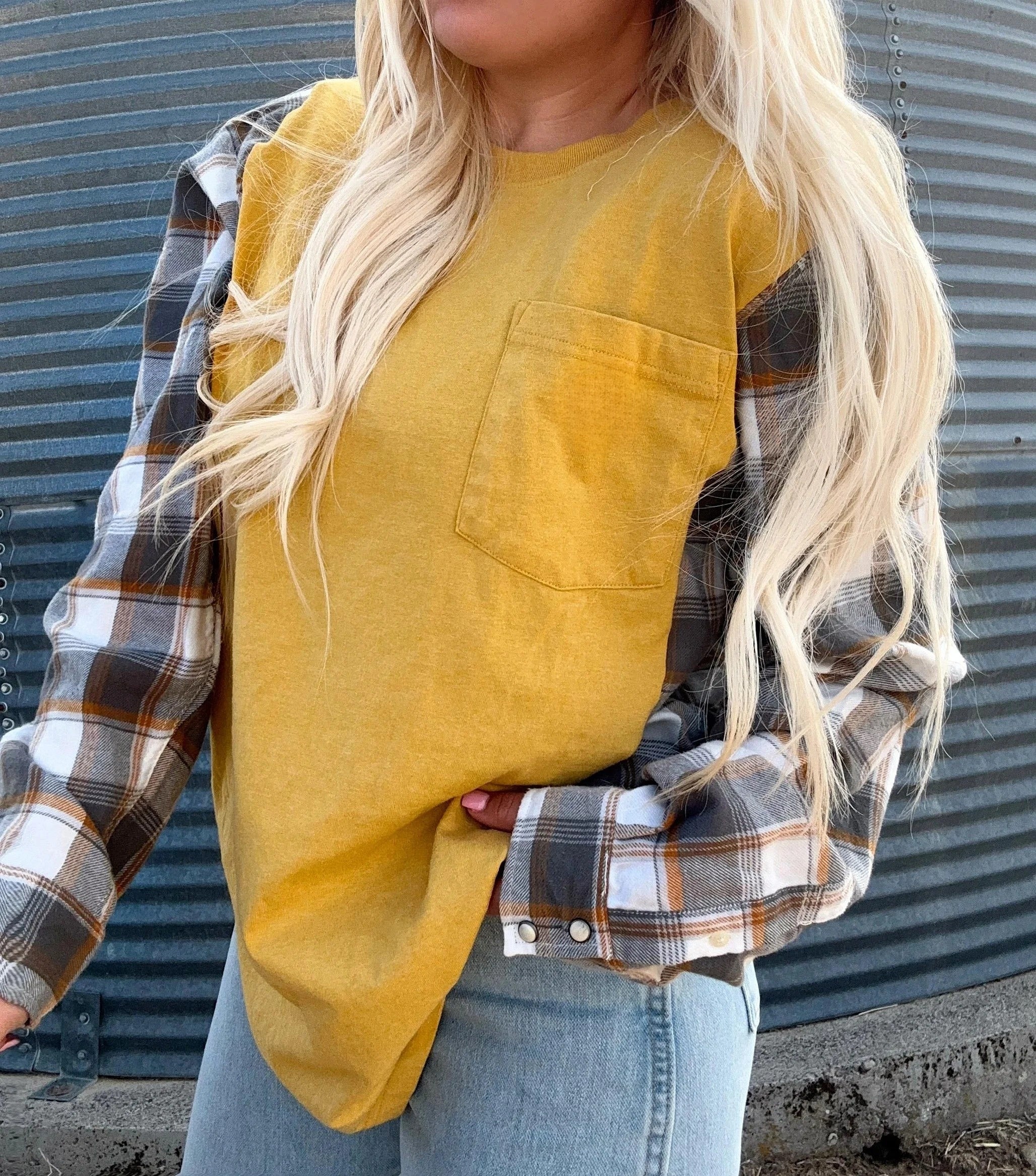 Blue Collar Sunshine Patchwork Top