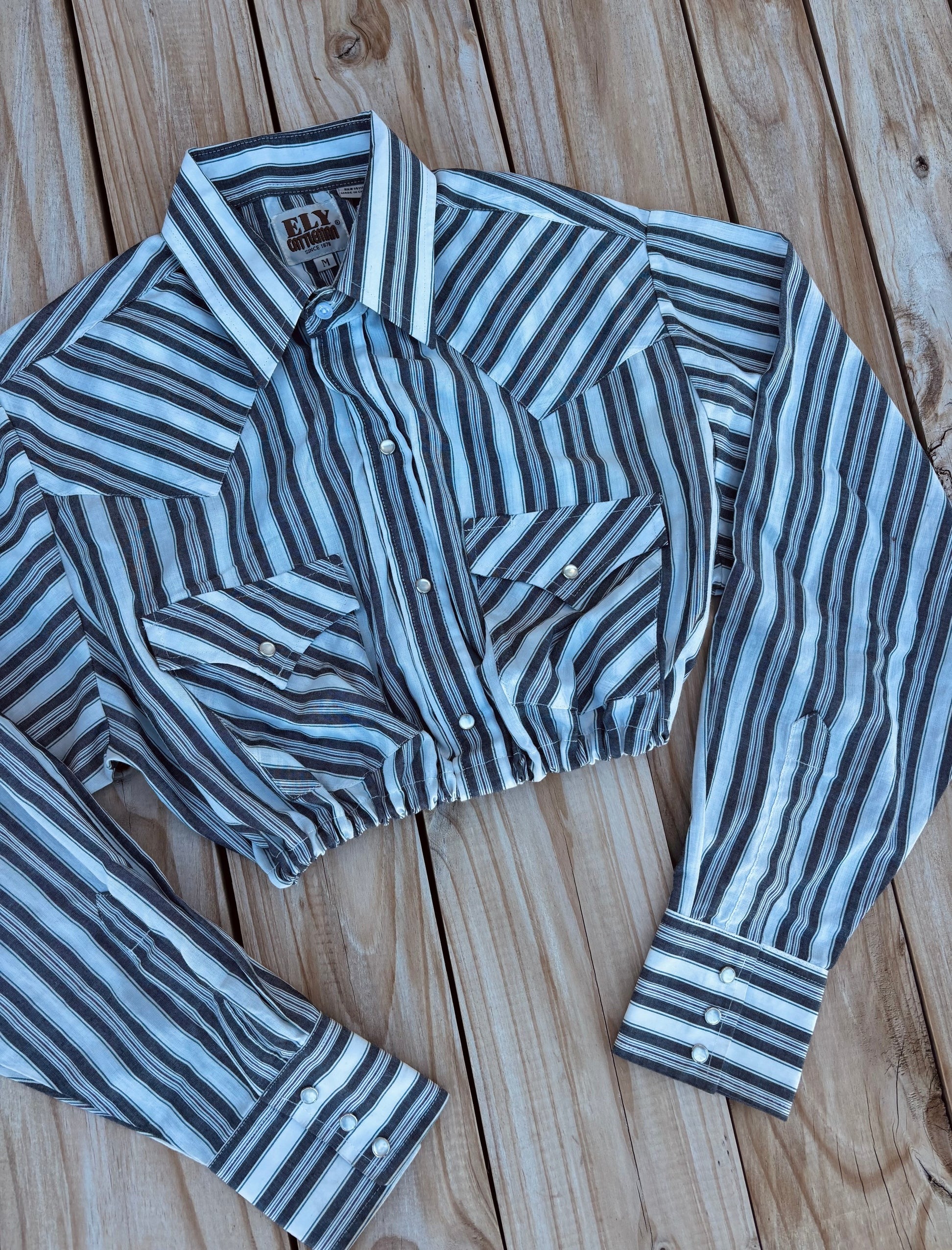 Cowboy Stripe Button Up Short Casual Long-sleeved Blouse