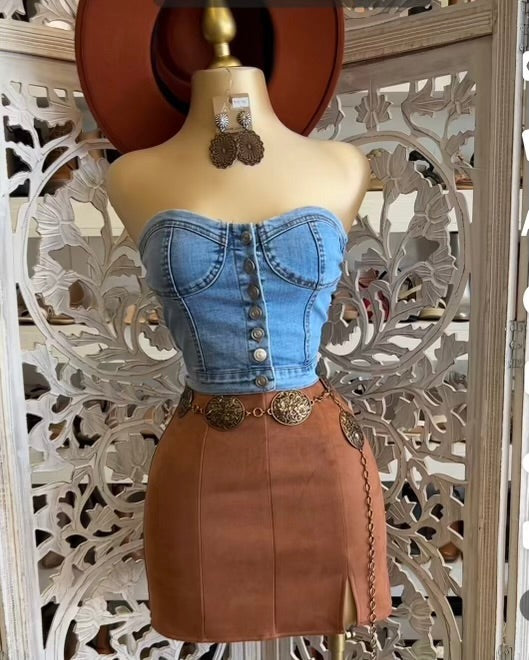 Denim Vest+Skirt- Slightly Stretchy