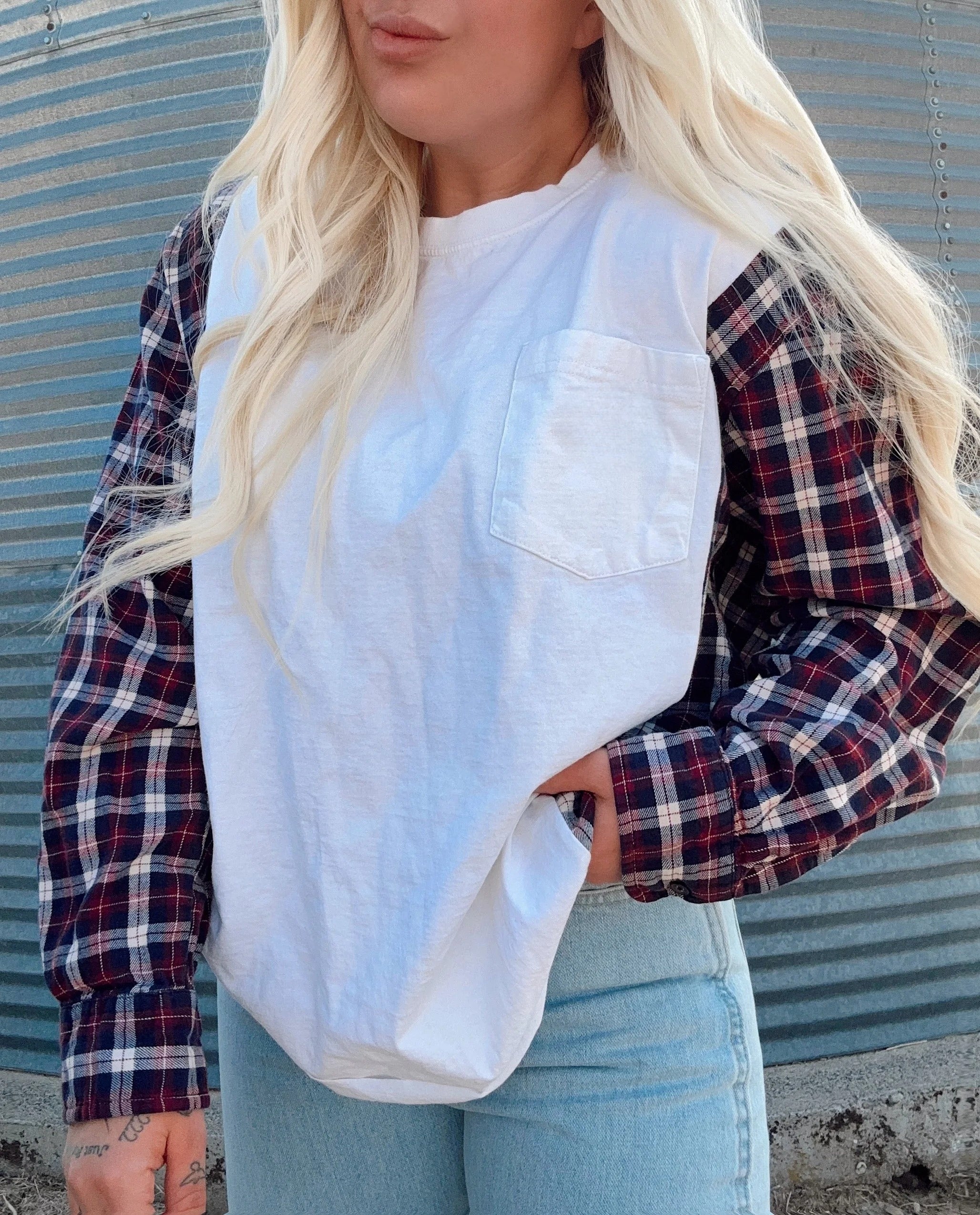 Classic Blue Collar Patchwork Top