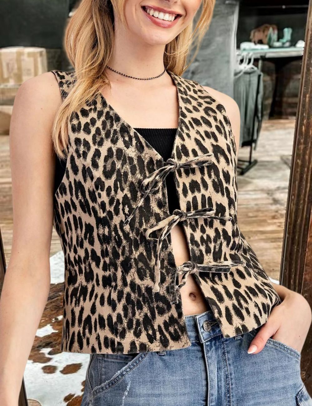 Cheetah Ribbon Tie Vest