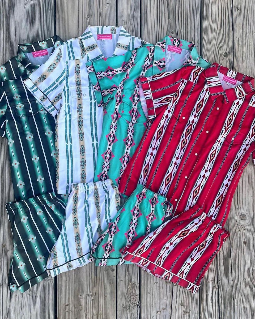 Casual  Western Stripe Print  Short Sleeves Pajama Set