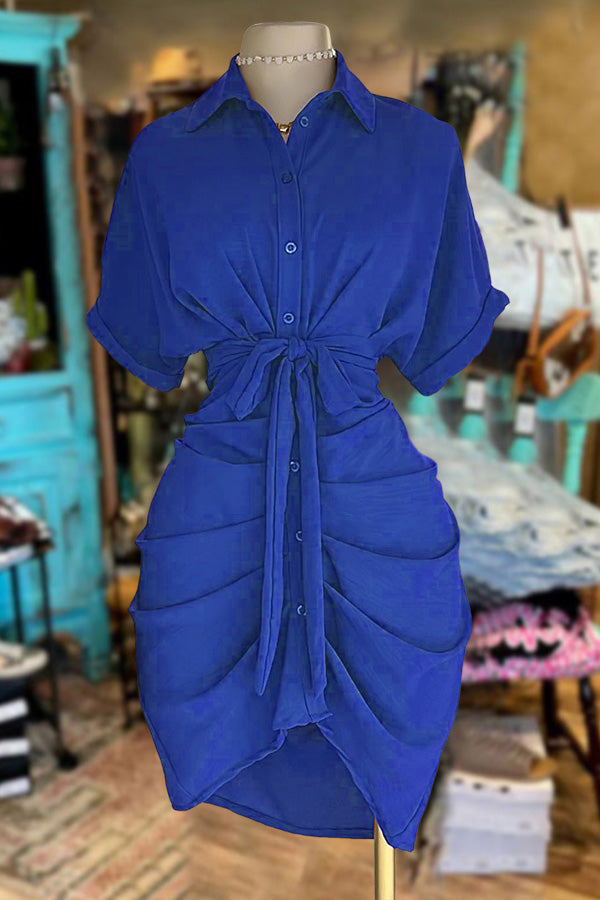 Casual Ruched Shirt Dress