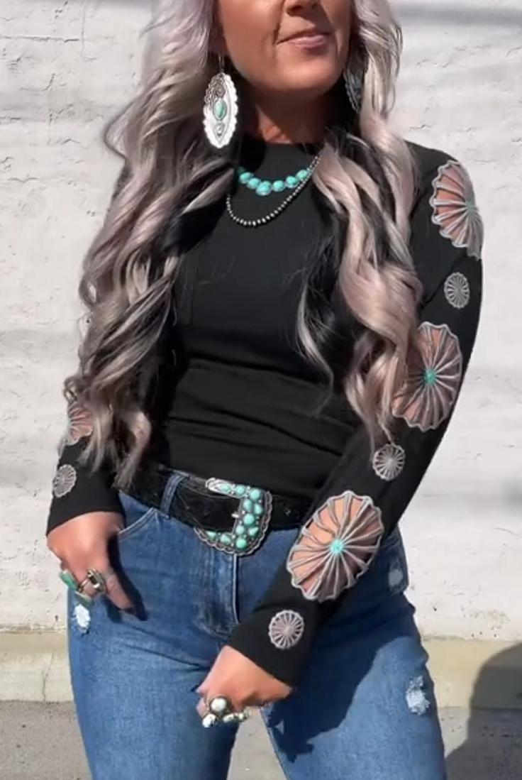 Cowgirl Long Sleeve Cutout Top